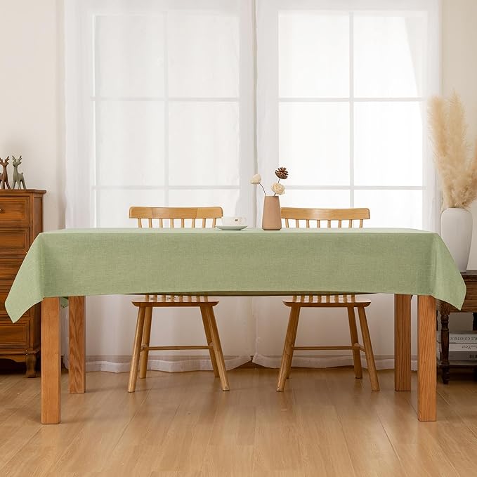Hiasan Faux Linen Rectangle Tablecloth - Wrinkle and Stain Resistant Washable Table Cloth for Kitchen Dining Room Holiday Table Cover for Dinner, Green, 60 x 140 Inch