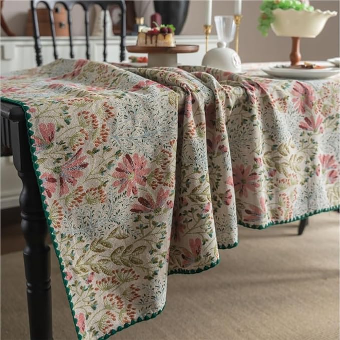 Rectangular Tablecloth Retro Embroidery Contrast Color Tablecloth Jacquard Rectangular Tablecloth Suitable for Restaurant Camping(140 * 180cm)