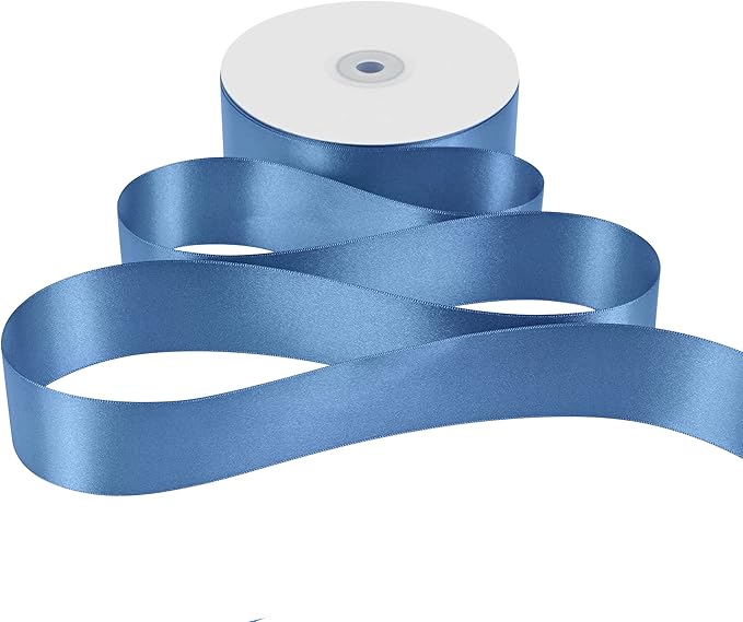 MEEDEE Smoke Blue Satin Ribbon 1-1/2 Inch Dusty Blue Ribbon Lux Double Faced Satin Ribbons by 50 Yards Polyester Satin Ribbons for Crafts, Weddings, Flower Bouquet, Holiday Decorating