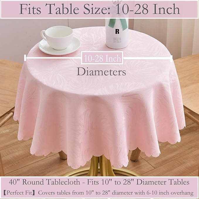 Round Valentines Tablecloth Pink Jacquard Small 40 Inch Table Cloths Up to 26" Dia Tables Waterproof Washable Soft Fabric Table Cover Kitchen Dining Room Decor Talking Coffee Bar