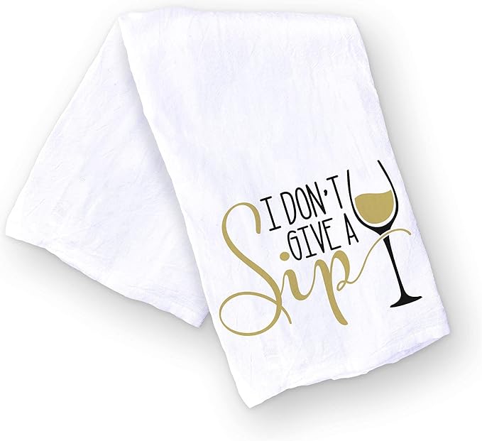 Handmade Funny Kitchen Towel - 100% Cotton Funny Hand Bar Towels for White Wine Lovers - 28x28 Inch Perfect for Hostess Housewarming Christmas Mother’s Day Birthday Gift (I Don’t Give a Sip (Lemon))