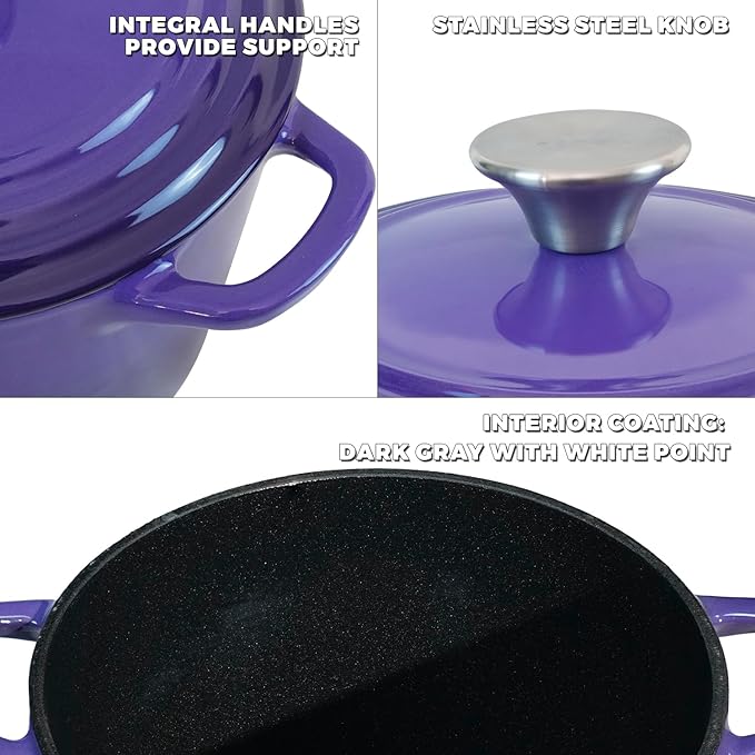 Dutch Oven Pot with Lid 1.8 qt Cast Iron Dutch Oven for Bread Baking Purple Enameled Cast Iron Rice Pot with Handels