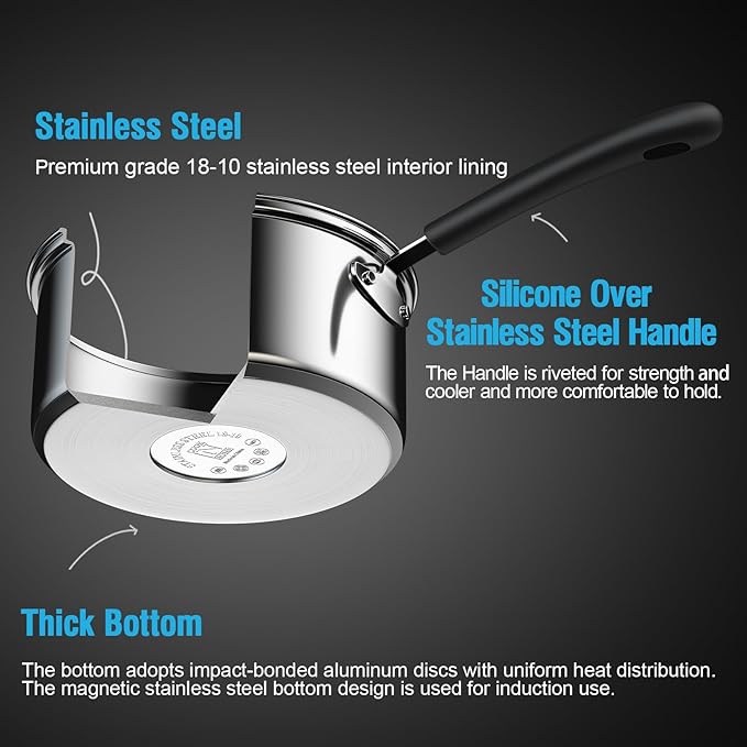 Cook N Home Stainless Steel Cookware Sets 10-Piece, Pots and Pans Kitchen Cooking Set with Stay-Cool Handles, Dishwasher Safe, Silver