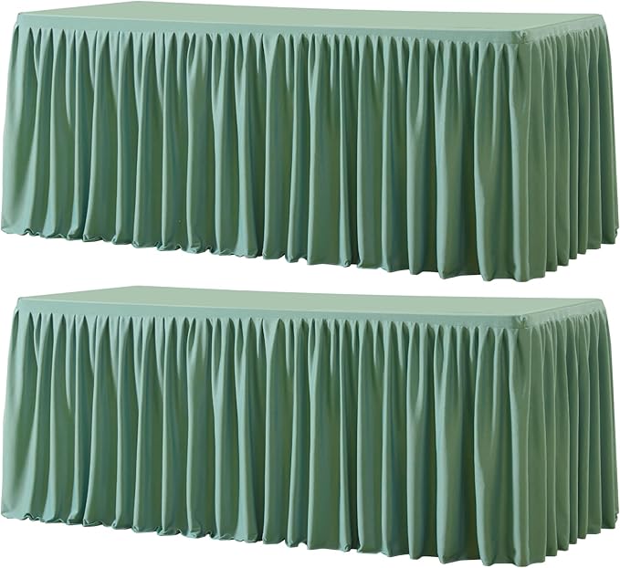Wish Care 2 Pack Sage Green Rectangle Table Clothes for 4 Foot Tables, Polyester Fitted Tablecloths 4ft Stretch Table Cover for Wedding, Birthday, Parties, Trade Show, Craft Show