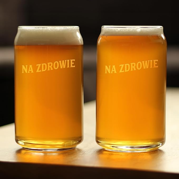 Bevvee Na Zdrowie - Polish Cheers - Beer Can Pint Glass - Cute Poland Themed Gifts or Party Decor for Women and Men - Set of 2-16 Oz