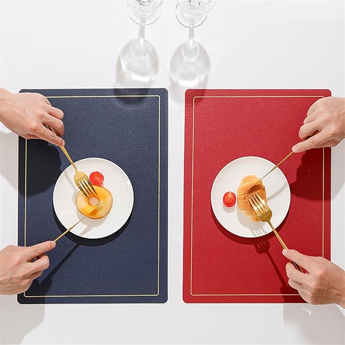 Rectangle PU Wipeable Washable Place Mats Heat for Indoor Outdoor Home Kitchen Restaurant Double-Sided Color(SG Navy Grey,4set)