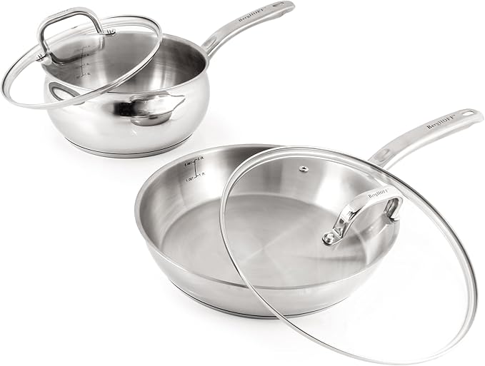 BergHOFF Belly Shape 18/10 Stainless Steel 12Pc Cookware Set, Glass Lids, Fast, Evenly Heat, Induction Cooktop Ready