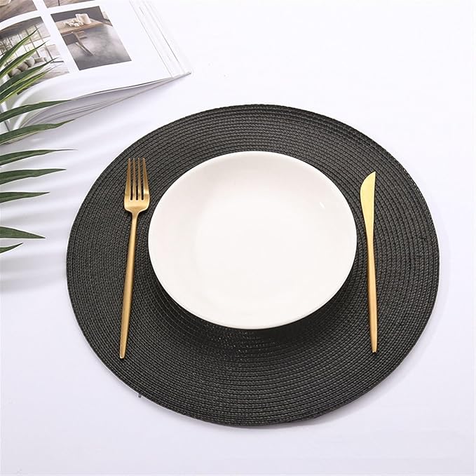 Table Mat Round Woven Placemats PP Waterproof Dining Non-Slip Napkin Disc Bowl Pads Drink Cup Coasters Kitchen Decoration(Light)