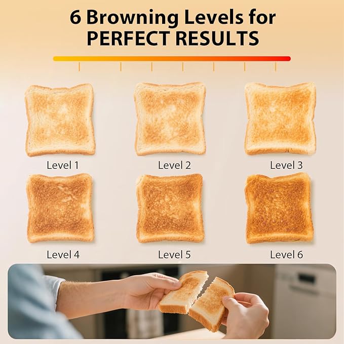 4-Slice Stainless Steel Toaster - 1.5" Extra Wide Slots, High Lift, 6 Browning Settings, Family Friendly,Breakfast Kitchen Appliance