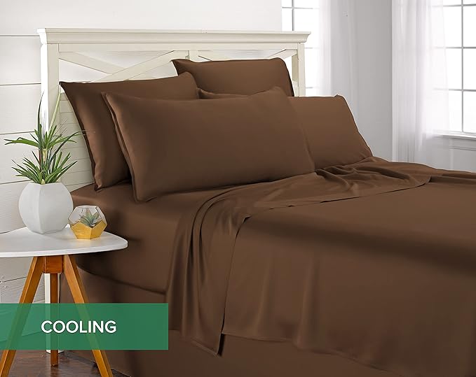 Pure Bamboo Queen Sheets, Genuine 100% Organic Viscose Derived from Bamboo Bed Sheet Set, Luxuriously Soft & Cooling, Double Stitching, 2 Year Quality Promise (Queen, Coconut Husk)