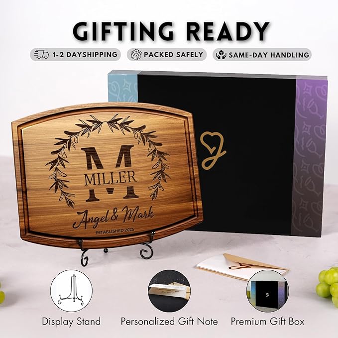 Personalized Wedding Gifts for Couples 2026, Custom Walnut Cutting Board for Kitchen, Personalized Bridal Shower, Best Wedding Registry and Engagment Gift