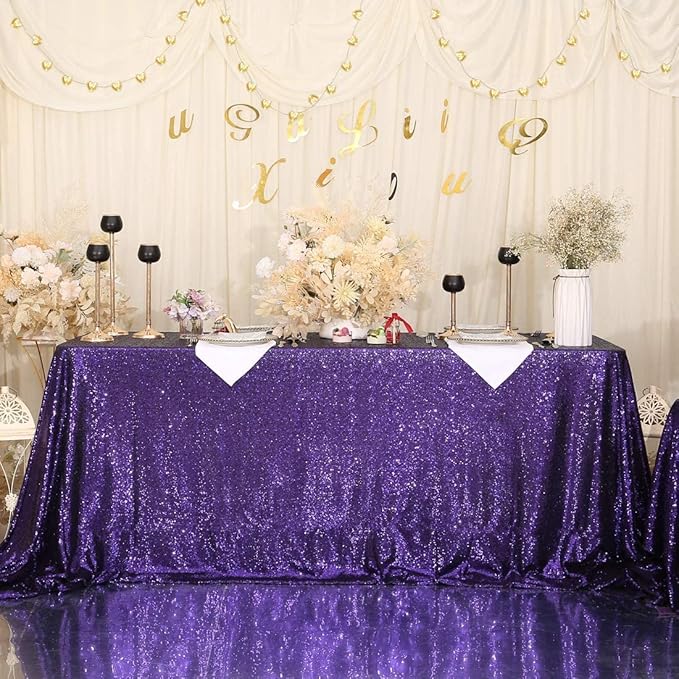 Eternal Beauty Purple Tablecloth, 90x156 Inch Sequin Rectangle Table Cover for Cake Dessert Exhibition Party Birthday Events