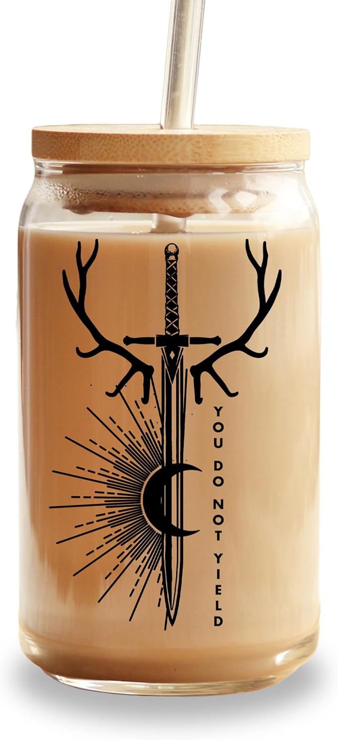Sip-Sip Hooray! Throne of Glass 16oz Glass Tumbler with Bamboo Lid and Straw, Bookish Coffee Cup for Fantasy Readers, Sarah J Maas Fan Gift, Book Lover Mug, ACOTAR Night Court Inspired Drinkware