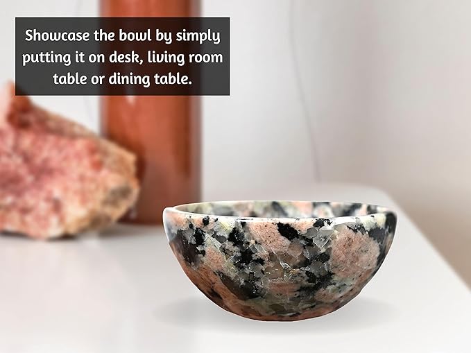 Pink Granite Crystal Bowl - 2 Inch Decorative Bowls for Room and Home Decor - Gemstone Healing Crystals for Elegant Display, Positive Energy Balance and Gift