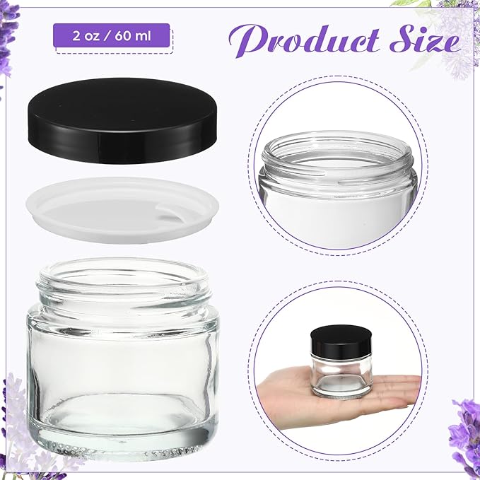 2 oz Glass Jars with Lids, Clear Candle Jars with Black Lids Round Empty Candles Container Tins for Candle Making Storing Lotions Spice Powder Liquid Sample Makeup (12, Clear)