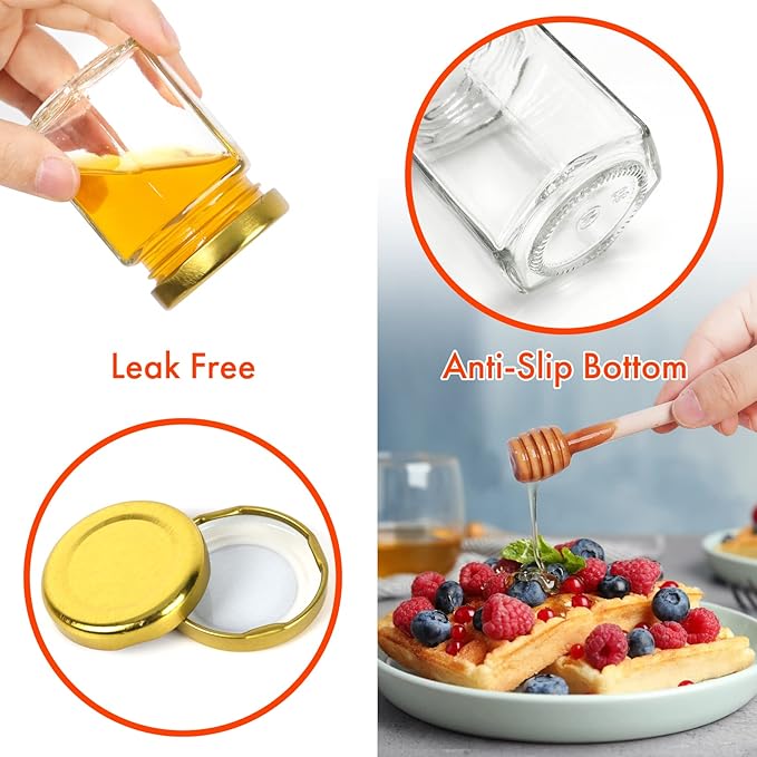 AuroTrends 3oz Mini Honey Jars with Dipper 30Pack, Empty Glass Jars for Baby Shower Favors/Wedding Favors for Guests- Mini Jar with Wooden Dippers