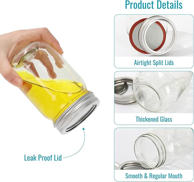 Haneye 12 oz Mason Jars with Lids 20 Pack - Regular Mouth Canning Jars, Clear Glass Jar for Spices, Dry Goods, Meal Prep, Crafts & Pantry Storage- Includes 30 Stickers & 1 Chalk Pen
