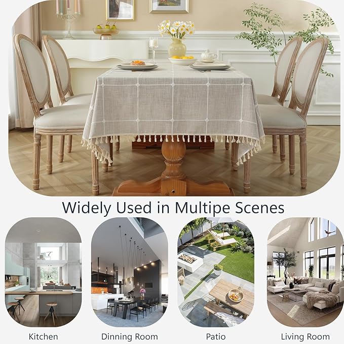Alsoo Waterproof Tablecloths for Rectangle Tables Rustic Plaid Tablecloth Cotton Linen Cloth Wrinkle Free Table Cloths for Parties, Kitchen Dining, Holiday, Christmas (10-12 Seats, 55"x120")
