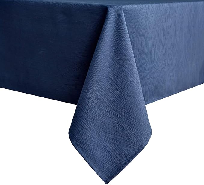maxmill Jacquard Table Cloth Waving Pattern Water Proof Wrinkle Free Heavy Weight Soft Tablecloth Decorative Fabric Table Cover for Outdoor and Indoor Use Rectangular 60 x 104 Inch Navy Blue