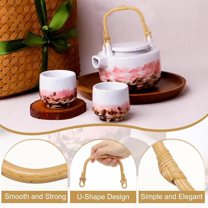uxcell 2Pcs Bamboo Teapot Handle U-Shape Handle Replacement for Span 4.3-5.1 Inch Ceramic Pottery Tea Pots Tea Kettle Accessories Supplies, Heart Knot