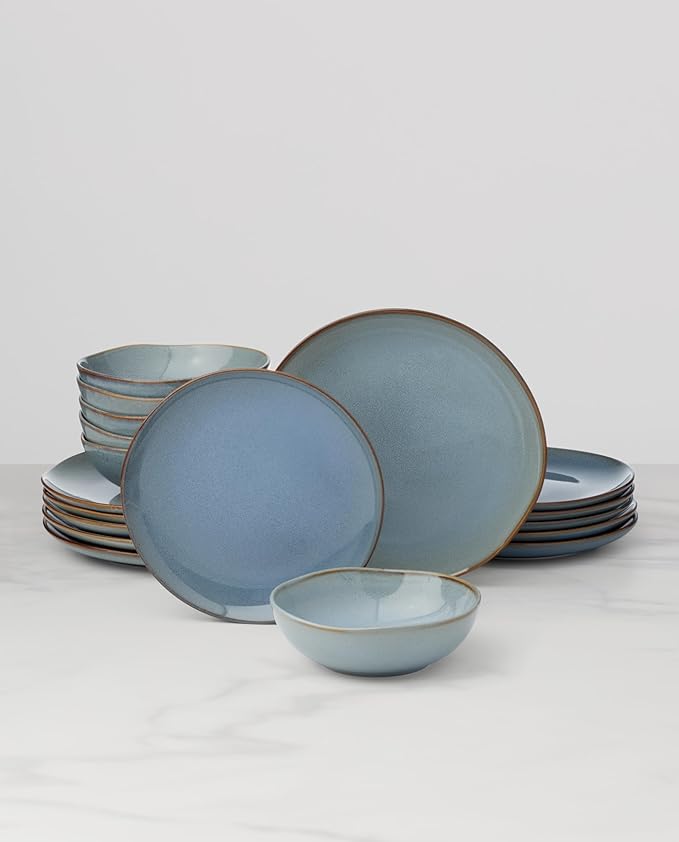 Oneida 899206 Organic Shades Blue 18-Piece Dinnerware Set, Service For 6