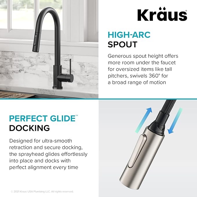 KRAUS Oletto Contemporary Single-Handle Touch Kitchen Sink Faucet with Pull Down Sprayer in Matte Black, KTF-3104MB
