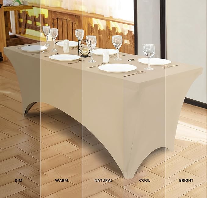 Utopia Kitchen Spandex Tablecloth 10 Pack [6FT, Champagne] Tight, Fitted, Washable and Wrinkle Resistant Stretch Table Cloth Rectangle Cover for Trade Show, Weddings & Parties [72Lx30Wx30H Inch]