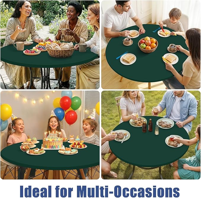 Round Spandex Tablecloth, Elastic Fitted Waterproof Tablecloths for 36"-44" Tables, Stretch Washable Picnic Table Cover for Camping, Dining, Indoor and Outdoor, Hunter Green