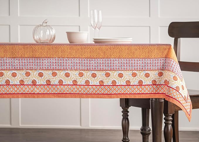 Maison d' Hermine Table Cloth Rectangle Table 100% Cotton 70 x 120 Inches Fall Tablecloth Reusable Everyday Use for Thanksgiving Christmas Decorations Dining Farmhouse Party (Harvest Festival)