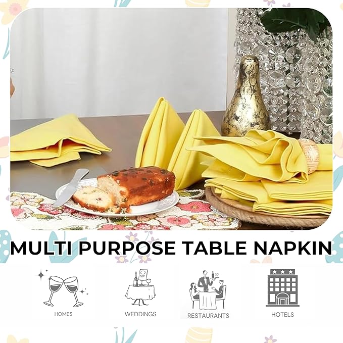 Homidate Cotton Dinner Napkins Set of 12 – 18x18 Sand Yellow with Hemstitched Mitered Corners – Machine Washable Fabric Napkins for Thanksgiving, Weddings & Cocktails