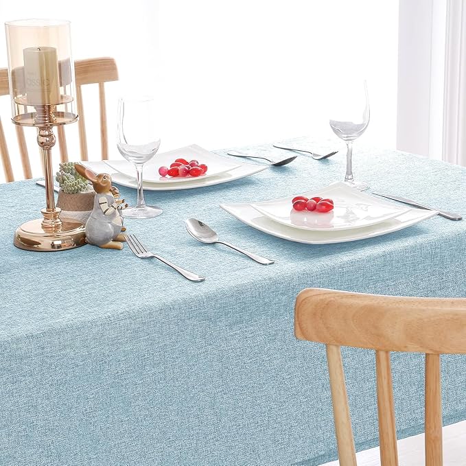 Hiasan Faux Linen Rectangle Tablecloth - Wrinkle and Stain Resistant Washable Table Cloth for Kitchen Dining Room Holiday Table Cover for Dinner, Lux Slate Blue, 60 x 140 Inch