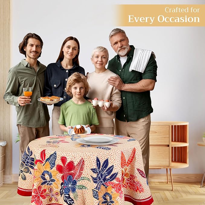 Maison d' Hermine Table Cloth Round Table 100% Cotton 69 Inches Fall Tablecloth Reusable Everyday Use for Thanksgiving Christmas Decorations Dining Farmhouse Party (Kalahari)