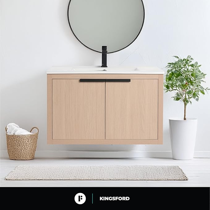 Fine Fixtures Kingsford Modern 30 Inch Bathroom Vanity with Sink, White Oak Finish, Elegant Bathroom Vanities for Modern Homes, Stylish Storage Solutions for Bathrooms