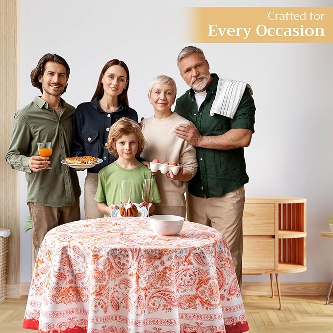 Maison d' Hermine Table Cloth Round Table 100% Cotton 63 Inches Fall Tablecloth Reusable Everyday Use for Thanksgiving Christmas Decorations Dining Farmhouse Party (Orient)