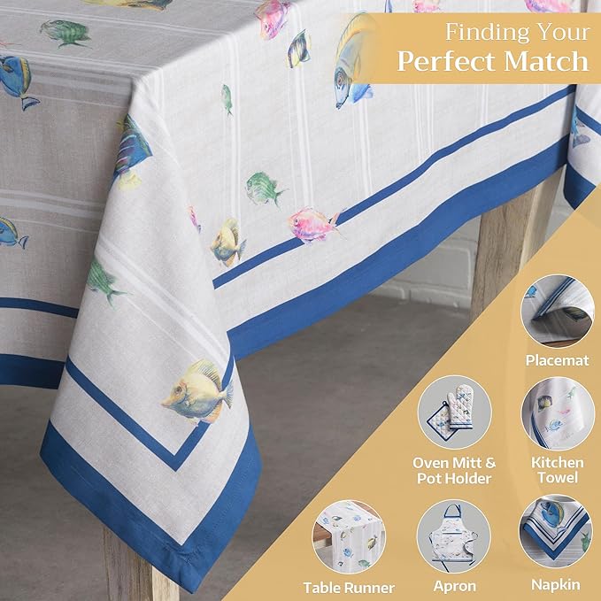 Maison d' Hermine Table Cloth Rectangle Table 100% Cotton 60 x 108 Inches Tablecloth Reusable Decorative for Dining Room Farmhouse Home Valentines Day Decorations Spring Summer - Poisson