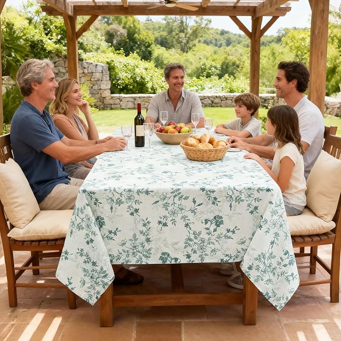 H.VERSAILTEX Linen Table Cloths Floral Printed Tablecloth Spill-Proof Waterproof Table Cover for Dining Buffet Feature Soft and Thick Fabric Wrinkle Free, 60 x 104 Inch, Retro Floral - Sage
