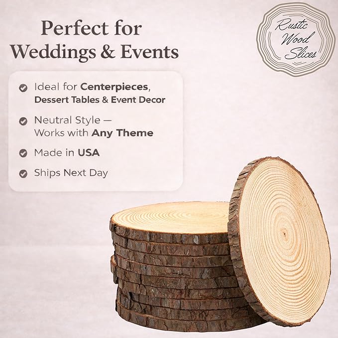 Set of (12) 9-11 inch Wood Slices for centerpieces! Wood Slice centerpieces, Wood Rounds, Tree Slices (9-11 inch 12 Pack)