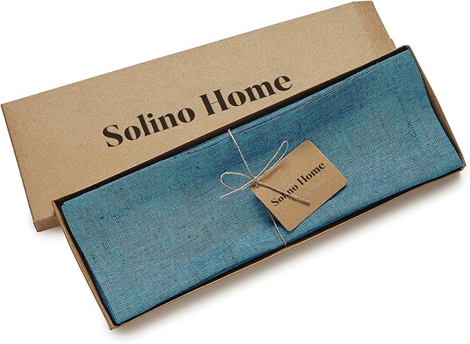 Solino Home Linen Placemats Set of 4 - Chambray Teal Placemats 14 x 19 Inch - 100% Pure Linen Table Mats for Spring, Easter, St Patricks Day - Athena