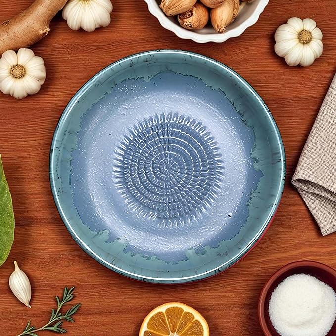Ceramic Grater Bowl, Garlice Grater Plate, Handmade Ginger Grater, Mincer Bowl for Cheese &Vegetables, Ceramic Decorative Mincer, Hand Dish for Garlic (Slight Gray)