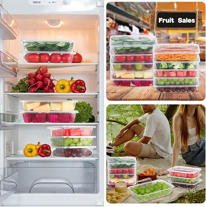 16oz Disposable Food Storage Containers with Airtight Lids, 50Pcs Reusable Deli Meal Prep Containers, Leakproof, Microwaveable, Dishwasher & Freezer Safe