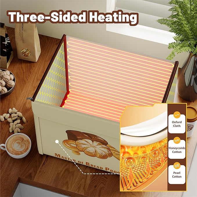Foldable Bread Proofing Box with 3-Sided Even Heating, 68–131°F Precise Temp Control & 99H Timer, Large Capacity Sourdough & Dough Proofer for Home Baking, Pizza, Yogurt, with Metal Rack