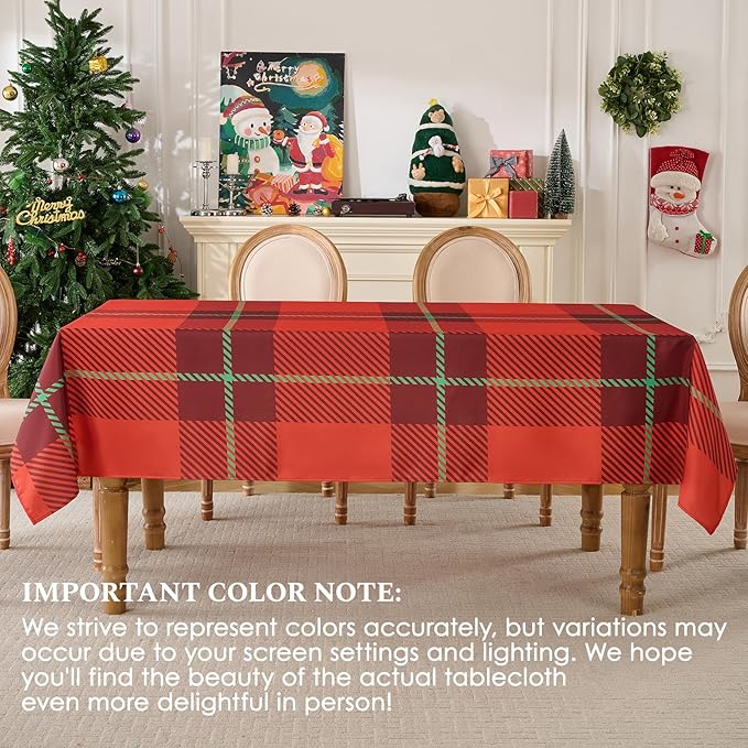 Christmas Tablecloth Rectangular 60x84 Inch Tablecloths for 4ft Waterproof, Machine Washable Polyester Table Cover for Xmas Party, Winter Holiday Home Decoration in Festive Checkered Red 1pack