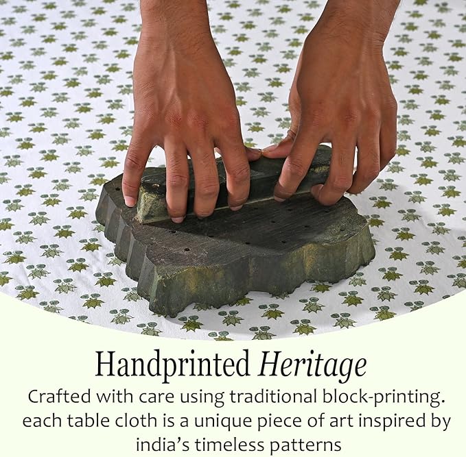 CPC Lotus Meadow Tablecloth 100% Cotton 60x90 Inch Indian Block Print Rectangle Table Cover, Table Cloth for Gifting in Weddings, Halloween, Fall, Christmas, Thanksgiving