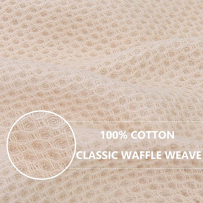 Homaxy 100% Cotton Waffle Weave Kitchen Dish Towels, Ultra Soft Absorbent Quick Drying Cleaning Towel, 13 x 28 Inches, 12-Pack, Beige