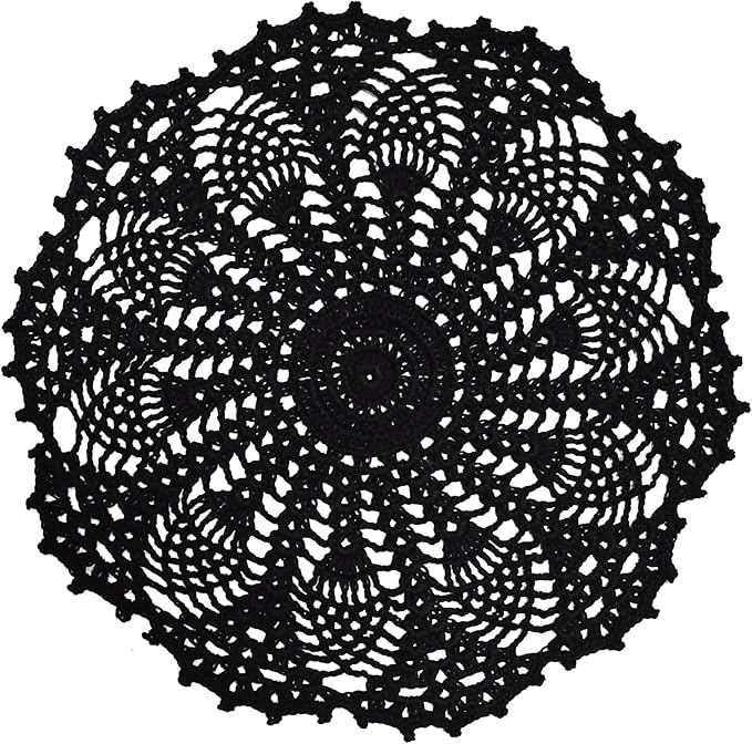 BIBITIME 2pcs 11 inches to 12 inches Lace Doilies Crochet Handmade Lace Coasters Round Placemat Rustic Table Doilies Decors for Kitchen Dining Room Party Dressers Black