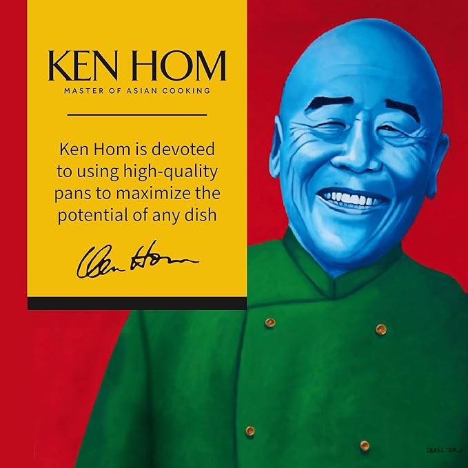 Ken Hom Stir Fry Wok 12" Aluminum Nonstick Pan with Soft Touch Handle and Flat Bottom, Black