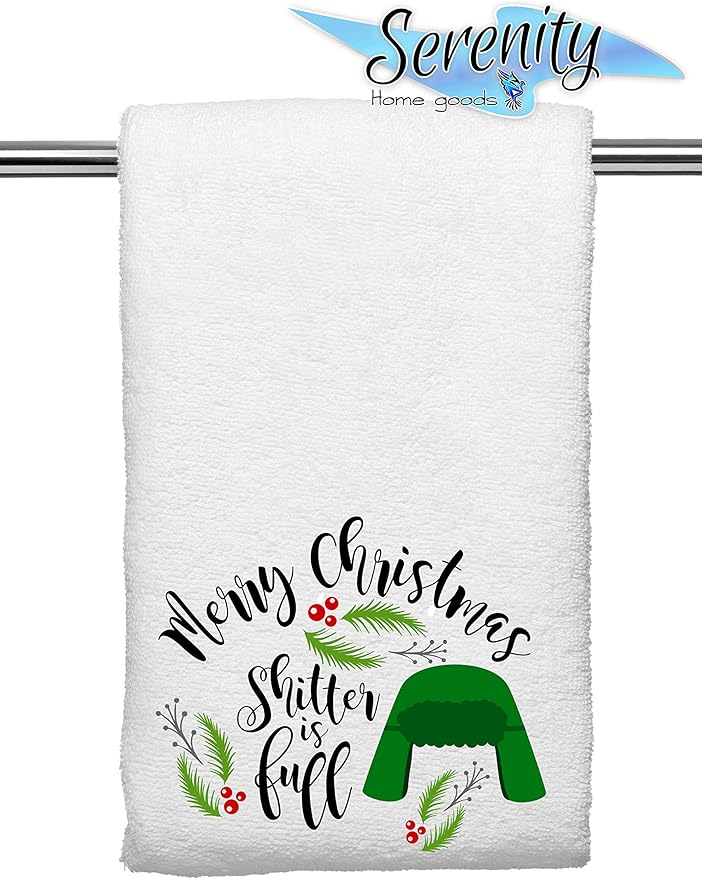 Christmas Decor | Decorative Kitchen and Bath Hand Towels | XMAS Winter Novelty | White Towel Home Holiday Decorations | Gift Present