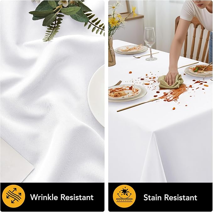 10-Pack White Tablecloths for Rectangle Tables, 54 x 108 Inches, Stain-Resistant Polyester Fabric for 6 Foot Tables - Washable Table Covers for Weddings, Banquets, Birthday Parties, Events