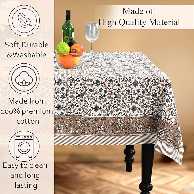 CPC Autumn Vine Tablecloth 100% Cotton 70x118 Inch Indian Block Print Rectangle Table Cover, Table Cloth for Gifting in Weddings, Halloween, Fall, Christmas, Thanksgiving