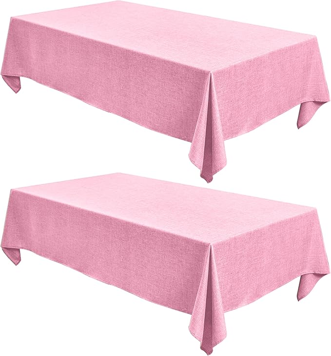Fitable Faux Linen Tablecloths for Rectangle Tables: Water & Stain Resistant Farmhouse Table Cloth, Washable Burlap Textured Table Covers for Kitchen Dining Party(2 Pack, 60x120 Inch, Pink)